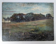 Antique Impressionist Landscape Oil on Academy Board French European Plein Air