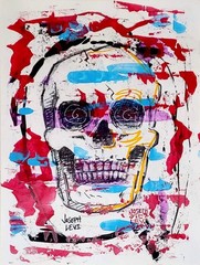 Original Modern Anatomical Art 9×12 Expressionist Skull Acrylic Painting Paper