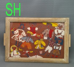 Vintage Mid Century Reverse Glass Painting Folk Art World Culture Children 20×14