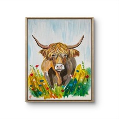 Highland Cow Floral Meadow 11×14 Farmhouse Decor Farm Animal Canvas original
