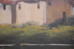 VINTAGE 1940-50’S FRAMED ORIGINAL OIL RUSTIC HOUSE AND RIVER SCENE ARTIST: FARID