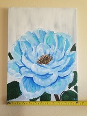 Handmade acrylic painting flowers wood frame Decor Art 16x12in Canvas