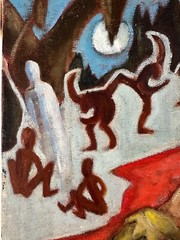 1942 Social Realist Jungle Natives African oil painting landscape