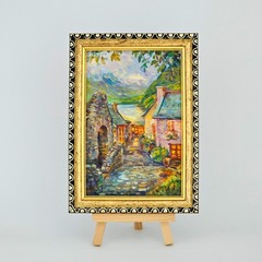 Original Oil Painting English Village Street Houses 4×6 Framed Artwork