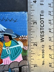 Vintage Miniature Folk Art Painting Leather Tigua Ecuador Andes 4.5” X 3.5”