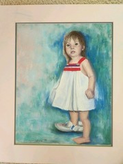 Vintage Original Portait Painting Girl Barefoot Oversize Shoe 1991 Signed 11×15