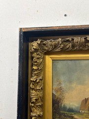 antique oil painting country road rococo victorian frame ornate small size
