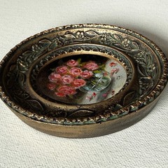 Original Oil Painting Miniature Bouquet of Roses Gold Framed Hand Painted Art