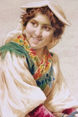 FILIPPO INDONI 1842-1908 ANTIQUE WATERCOLOR CARDBOARD SIGNED COURTSHIP ITALIAN