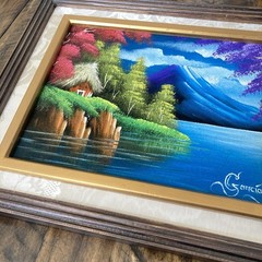 Mexican Velvet Painting Seaside Landscape Signed Garcia 11 x 13