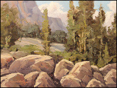 Jeff Love Art Original Oil Painting Landscape Alpine Mountain Rocks Trees
