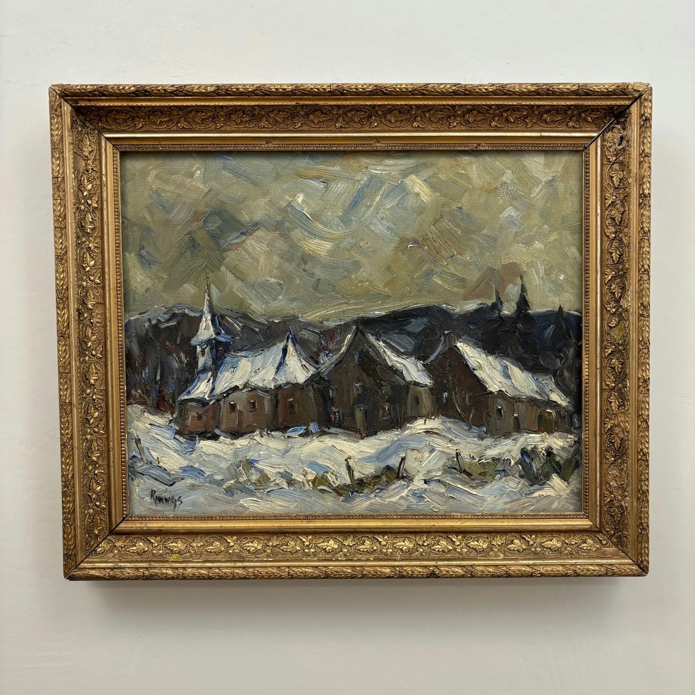 Handcrafted Winter Landscape Oil Painting „Snowy Village“ Russian Artwork