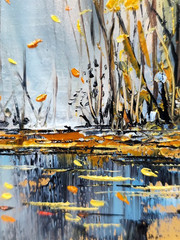 Original Oil Painting 6×6 in Framed Signed Autumn Forest Landscape Impasto Art