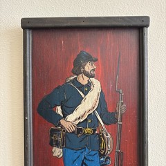 Vintage Union Soldier of the Civil War Painting on Wood 19”x9” Art Wall Hanging