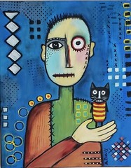 A.Z. Davis Painting 20″ x 16″ Abstract Modern Pop Street Outsider Folk Cat Art