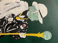 “MoneyMan-MoneyPimp” 18×24 Acrylic painting original by Mandy Bennett 