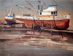 R.A Ritchie Allen Benson Original Watercolor Painting ‚Pescador“ Fishing Boat