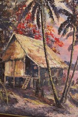Chamnane Prisayne Oil on Canvas, Mekong River, c. 1971 Mid century, Vietnam
