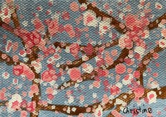 Cherry Blossoms Splatter Painting ACEO (2 1/2“ x 3 1/2″) original acrylic art 