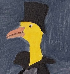 Whimsical Animals Original Painting Art On Paper Duck In Hat 3 inch Signed