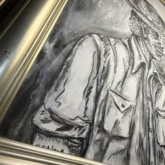 Vintage „Man Smoking A Pipe” Black / White Painting – Signed And Framed 32 x 29