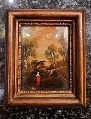 Antique French Enamel on Copper Painting Couple Embracing signed DeRei 4″X4.75″