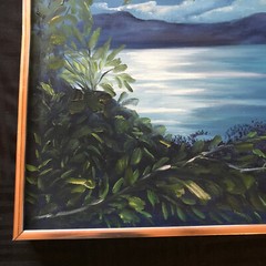 VINTAGE beach moon coast original art PAINTING by Winki moonlite