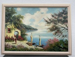 Impressionist Finca At Mediterranean Sailboats Amalfi Coast? Bay Naples Italy