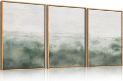 Large Abstract Grey Green Framed Canvas Wall Art,Watercolor Neutral White Wall D