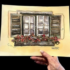 Original C L Cunningham WATERCOLOR INK Painting Mixed Media Art Barcelona OOAK