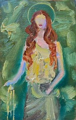 Woman Portrait Aesthetic Oil Painting 10x15cm Original Painting on Canvas Fabric