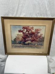 1995 M C Lee Watercolor Tree Fence Farm
