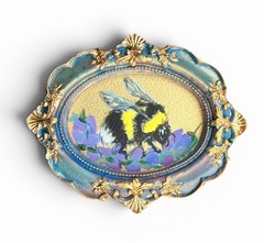 ORIGINAL Bumblebee & Lavender miniature painting in vintage style ornate frame