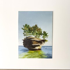 5×7 Original Oil Landscape Painting Michigan Turnip Rock Great Lakes Art Signed
