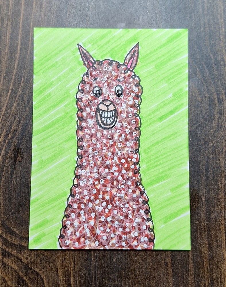 ACEO Original Alpaca Llama Watercolor Painting by Sandrajean Smith