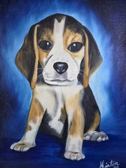 Wall Art Beagle Painting By Minton 1988, Fun, Kitch, Blue Accent, Nursery Art