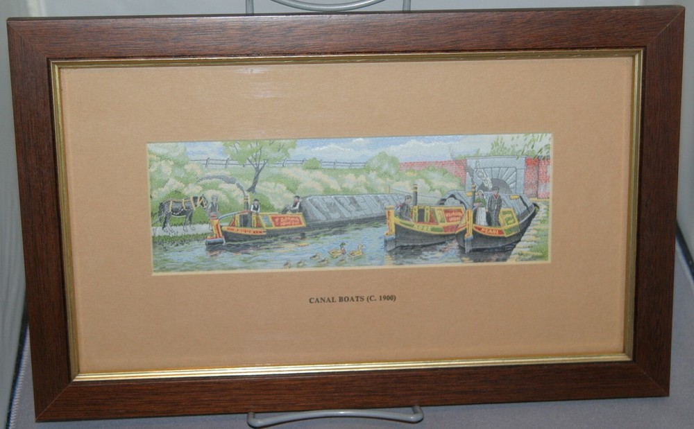 Silk Painting of Canal Boats from United Kingdom