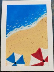 ACEO Original Beach Ocean Water Sand Summer Miniature Painting Art OneCraftyLady