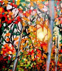 Maria Art AUTUMN BIRCH TREE 12 x 16 CANVAS Original Oil Impressionist Painting