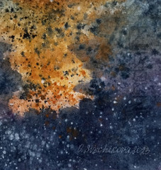 ORIGINAL WATERCOLOR PAINTING LANDSCAPE SANRISE COLORFUL SKY FLOWERS ABSTRACTION