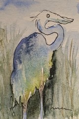 Blue Heron- Original art Unmatted ACEO or ATC watercolor miniature painting