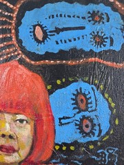 Excellent masterpiece, oil on OLD CANVAS, signed YAYOI KUSAMA