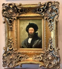 Oil Painting On Board PORTRAIT WEALTHY RENAISSANCE MAN Ornate Gold Frame 17 X 19