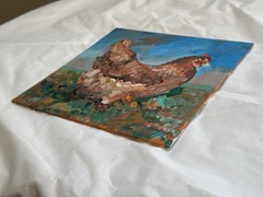 Acrylic painting ORIGINAL art Hen artwork Chicken Farm Animal Pet Signed 8×8
