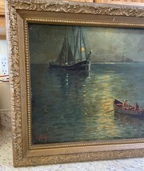 Vtg Framed Nautical Landscape Oil Painting Signed A Nelke 24×20.5 (16×20 Canvas)