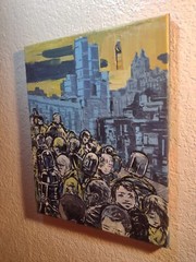 11 inch x 14 inch x 5/8 of an inch – Abstract Cityscape Painting by A.Avila