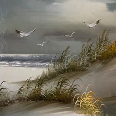 Vintage SEASCAPE coast ocean Painting original hand painted sand beach signed