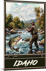 Bass Fly Fishing Travel Poster Idaho Print, Canvas, or Framed