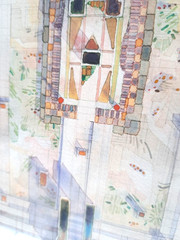 1990 Abstract Architectural Geometric Watercolor Modernist Framed Art