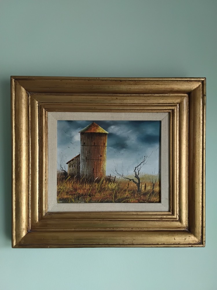 Everett Woodson- Vintage BARN & THREATENING SKY Framed Original On Canvas